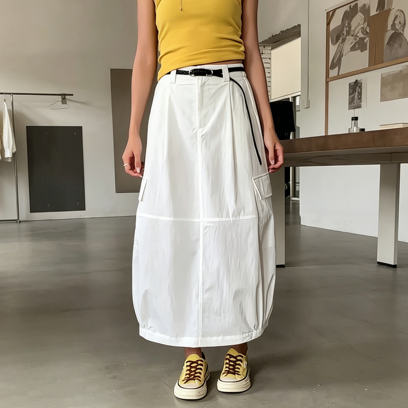 Ader Women's Skirt 2025 Summer New Style White Minimalist Versatile Loose Slimming Mid-Length Workwear Skirt