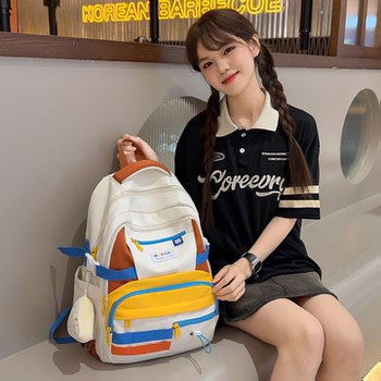 Large-Capacity Women's Travel Lightweight Casual Backpack Dopamine Color-Block Computer Bag High-Appearance Student School Bag