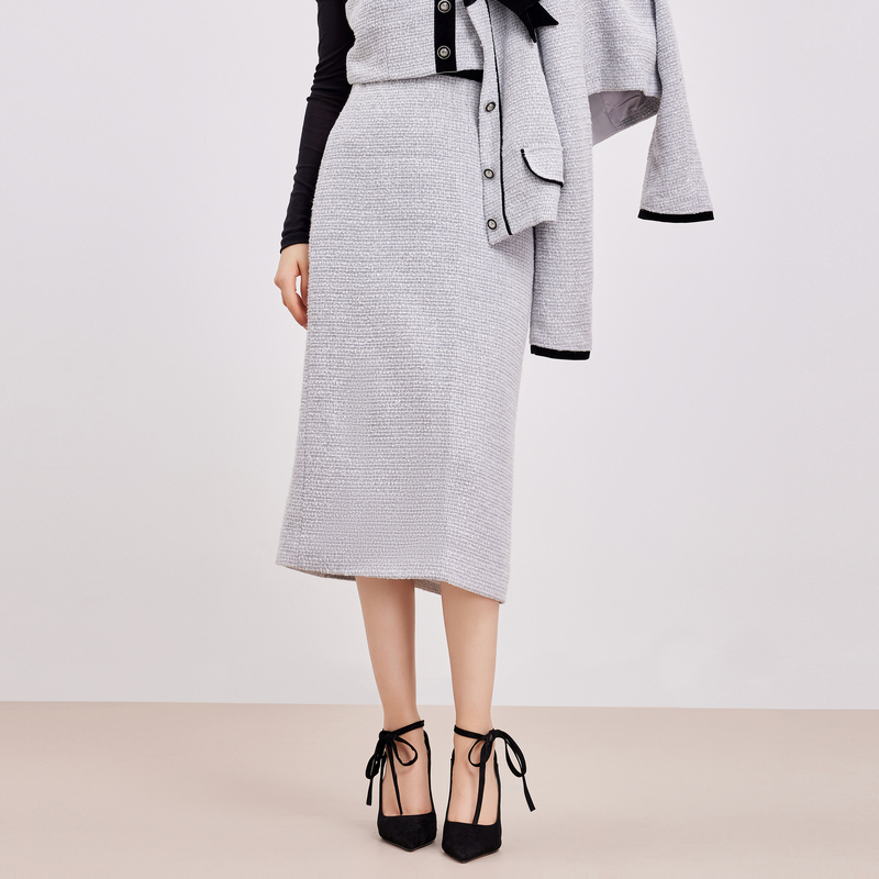 Rusti Little Chanel-Style Skirt 2026 New Women's Spring and Autumn Elegant High-Waisted Slimming Mid-Length Slit Pencil Skirt