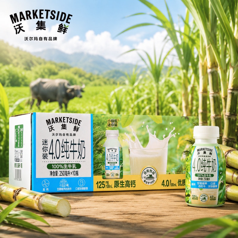 Walmart Woji Fresh 4.0 Mini Pack Pure Milk 250ml×10 Bottles Full Box High Calcium Raw Milk High-Quality Protein