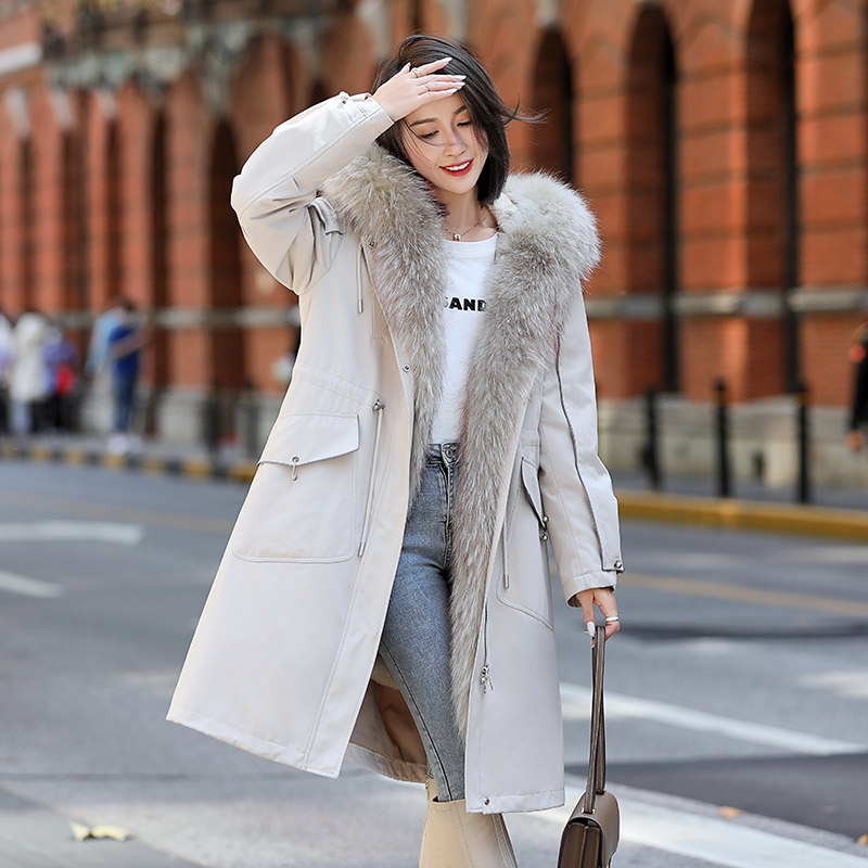 Pie overcomes Menflap oversized fox fur collar 2021 Winter new medium Long version loose Rex rabbit fur straw liner jacket