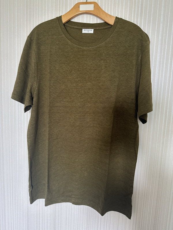 Men's 100% Linen Men's Pure Linen Solid Color Round Neck Short-Sleeved T-Shirt Home Pajamas Loungewear