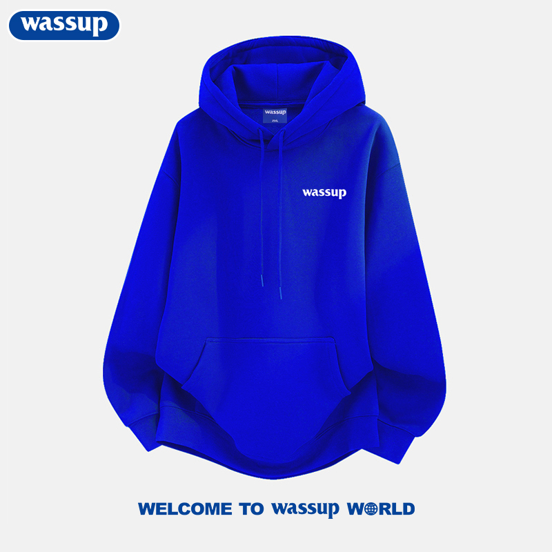 Wassup Klein Blue Fleece-Lined Hooded Sweatshirt for Men and Women, New Autumn and Winter Trendy Loose Casual Top Wassup Klein Blue Fleece-Lined Hooded Sweatshirt for Men and Women, New Autumn and Winter Trendy Loose Casual Top
