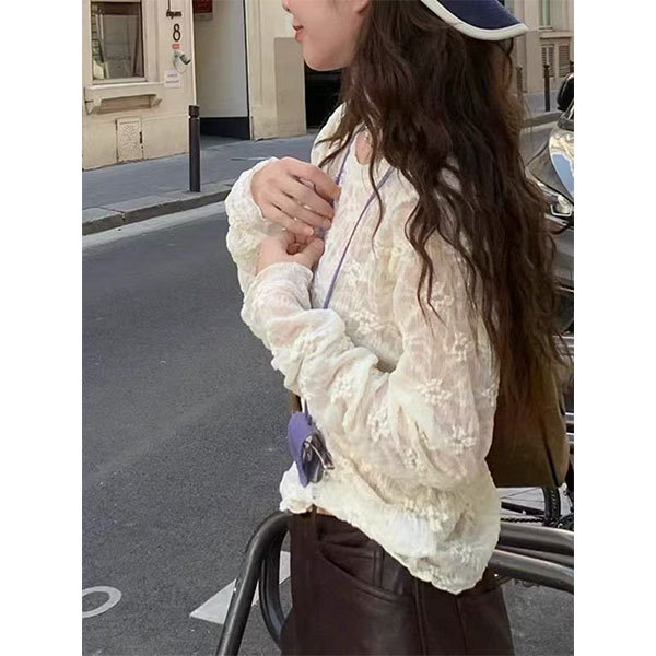 【Water-Soluble Lace Three-Dimensional Flower Miant Long-Sleeve】Knitted Sweater, Loose Fit, Slimming, Casual, Fashionable, Versatile Sweater