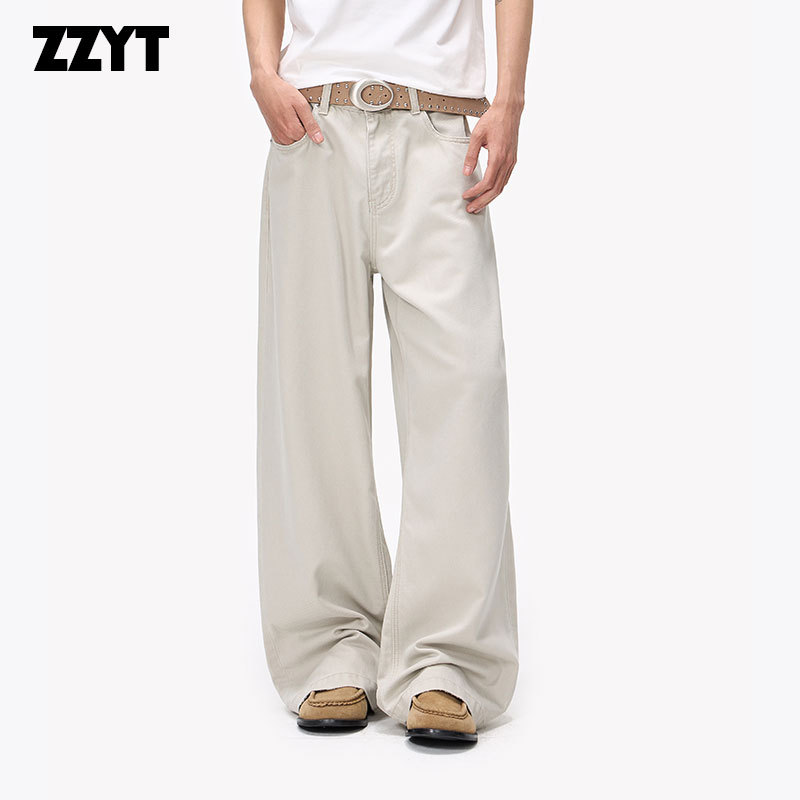 Zzyt American Retro Solid Color Straight-Leg Lyocell Cotton Blend Soft Fabric Versatile Men's Trousers