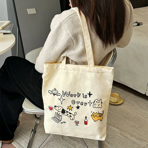 Шоппер, милый тканевый мешок с молнией, ручная роспись, японские и корейские