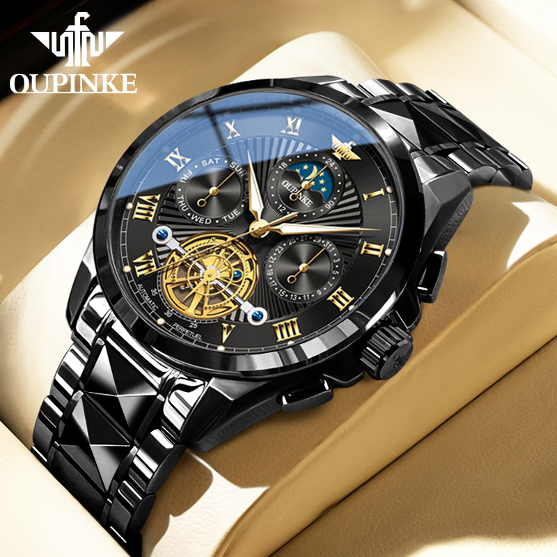 Swiss Oupinke Watch Men's Mechanical Watch Men's Brand-Name Watch New Genuine Hollow Fashion Waterproof Watch