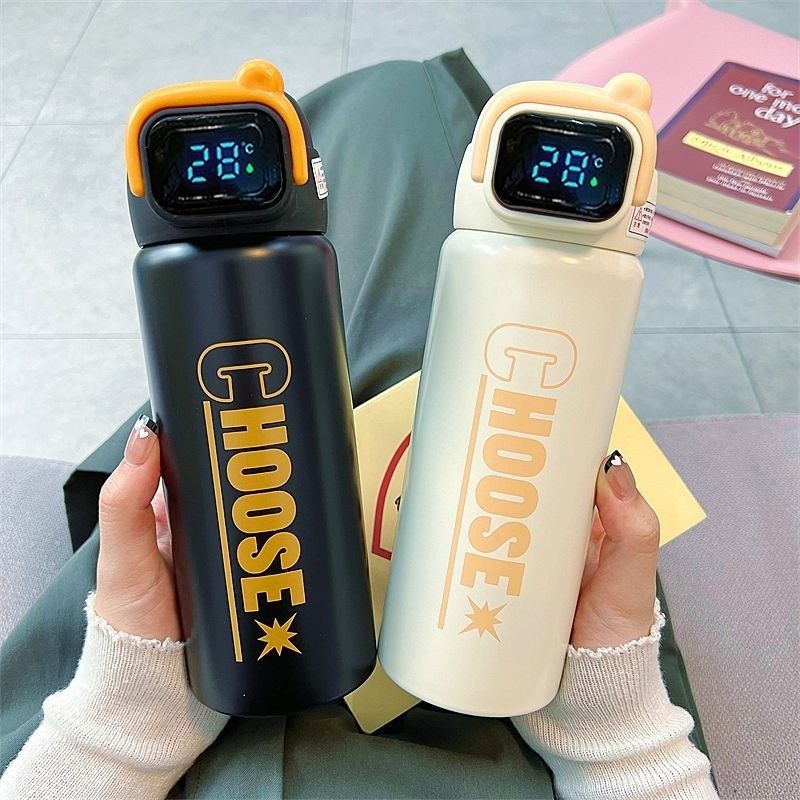 Fingerprint Water Bottle for Children, Special Double-Mouth Transparent Insulated Water Bottle with Protective Cover for Kindergarten, Engraved Name, 316 Stainless Steel