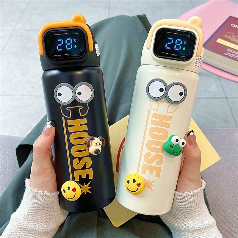 Fingerprint Water Bottle for Children, Special Double-Mouth Transparent Insulated Water Bottle with Protective Cover for Kindergarten, Engraved Name, 316 Stainless Steel