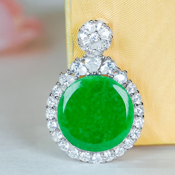 Natural jade a-grade inlaid fashionable light luxury temperament elegant dragon stone ice sun green jade round jade pendant