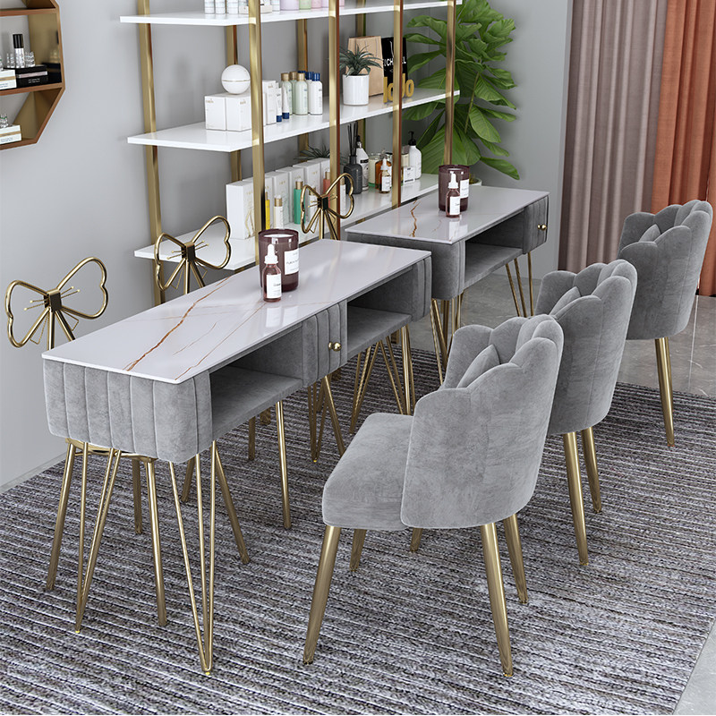 Nail art table and chair set Special price Economy single double light luxury marble net red ins Nail Taipei European double