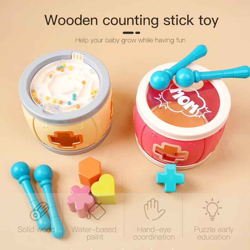 Knocks Children Drums 6 Months Baby Hands Beat Drum Music Toys Puzzle Children Musical Instruments 0-3 Year Shape Pairing-Taobao