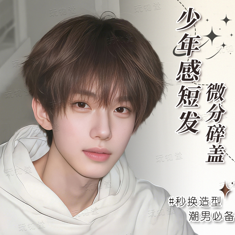 Men's Short Wig, Cool Brown, Slightly Layered, Youthful, Natural and Fluffy, Full Head Wig for Men