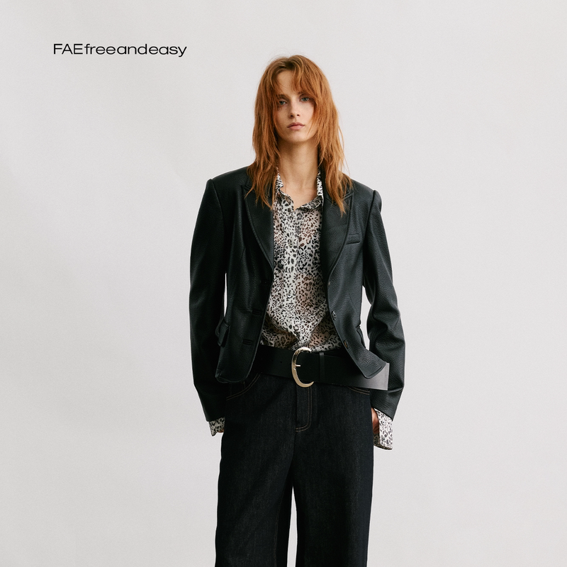 【Fae】 "Mo Tian Yu" Jacket, Elegant Business Commuter Style, High-Quality Leather Short Blazer for Women