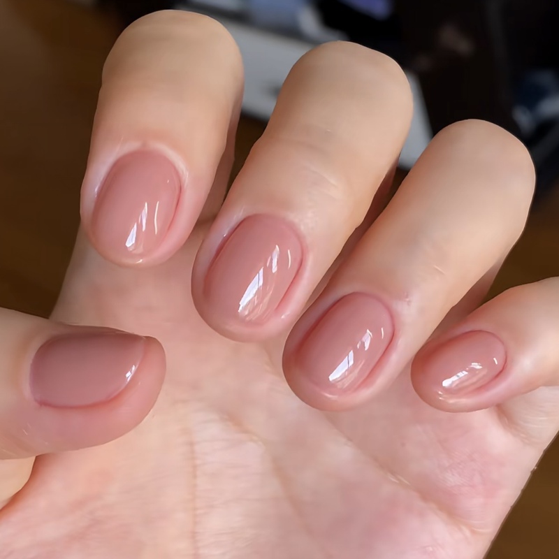[Ice-Clear Nude Color, Structured Version] Purely Handmade Nude Color Wearable Nails, Short Style Nail Stickers, Solid Color Gentle Bean Nails