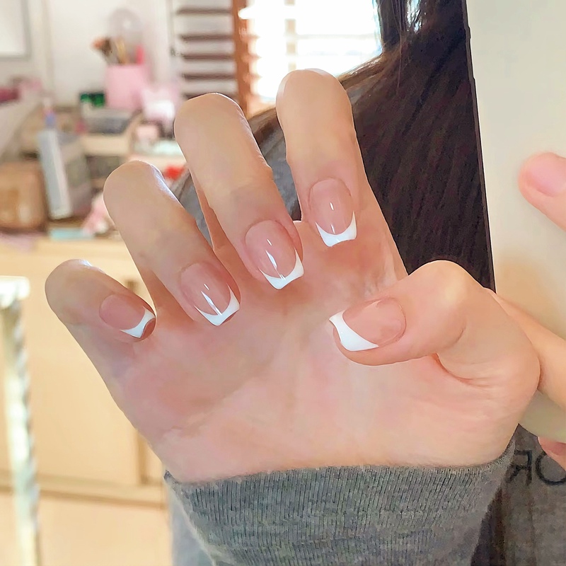 Handmade Nails Whitening French Edge High Quality Short Style 2025 Summer New Finished Nail Art Patch Advanced