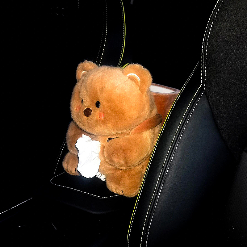 Cute Car Trash Can for Interior Use, Tissue Box and Trash Can Two-In-One, Cartoon-Style Multifunctional Storage