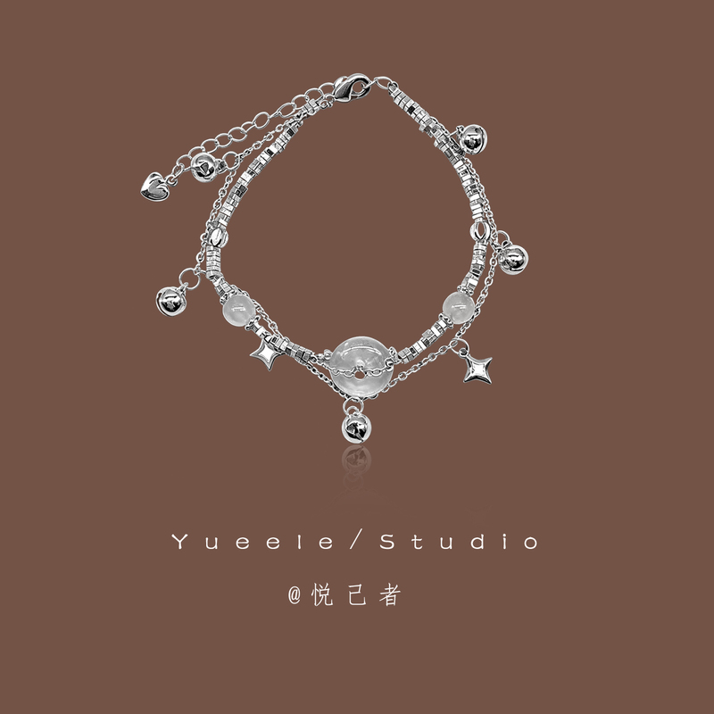 999 Pure Silver White Chalcedony Peace Buckle Double-Layer Broken Silver Bracelet for Women 2026 New Light Luxury Niche Exquisite Jewelry