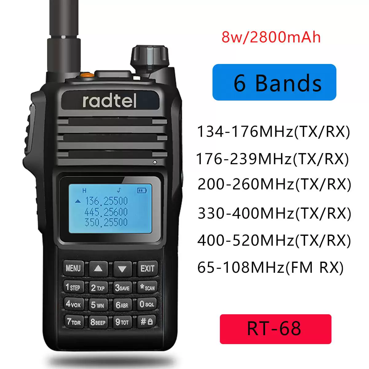 Radtel RT-68 6 диапазонов любительская двухсторонняя радиостанция IP68 водостойкая