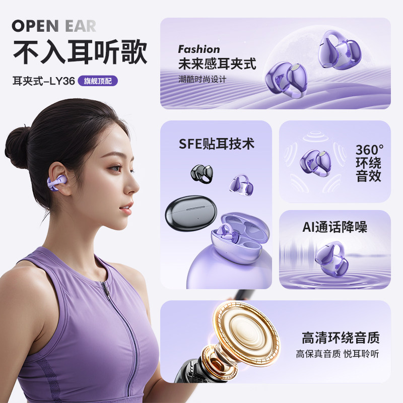 2025 New Newman Bluetooth Earphones Clip-On Wireless Air Bone Conduction Open Sound Quality Call Noise Reduction Ly36