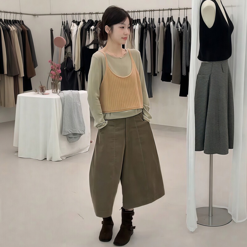Autumn New Korean Style Gentle and Slimming Knit Camisole Layered with Round Neck Base Shirt and High-Waisted Wide-Leg Pants Three-Piece Set Autumn New Korean Style Gentle and Slimming Knit Camisole Layered with Round Neck Base Shirt and High-Waisted Wide-Leg Pants Three-Piece Set
