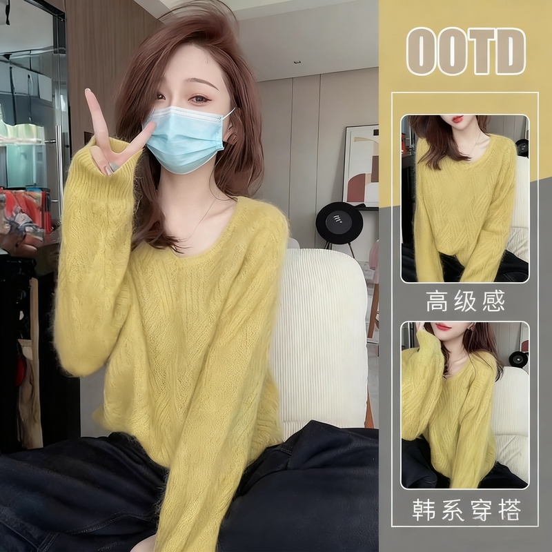 European-Style High-End Ginger-Colored Argyle V-Neck Sweater for Women, Autumn 2026 New Fashion, Loose and Lazy Style Knitwear
