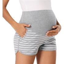Womens Shorts Striped Loose Maternity Stretchy High Waist Sh