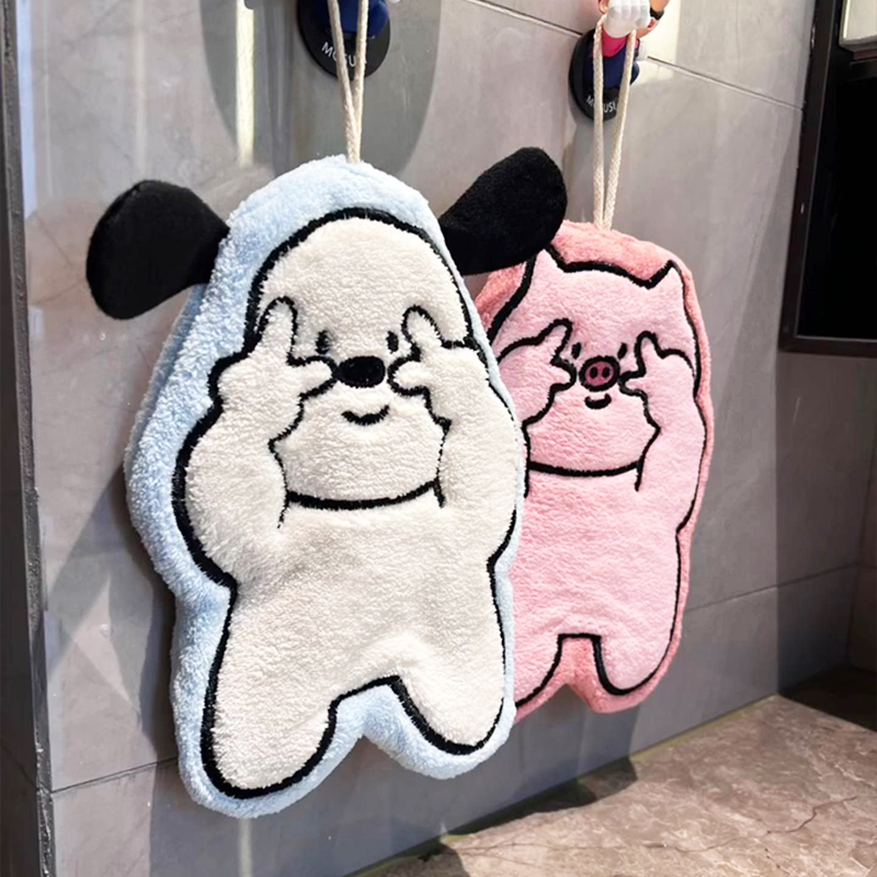 Hanging Hand Towel with Cute Puppy Design, Super Absorbent, Thick Towel, Handkerchief for Bathroom, Kitchen, and Dressing Room Hanging Hand Towel with Cute Puppy Design, Super Absorbent, Thick Towel, Handkerchief for Bathroom, Kitchen, and Dressing Room