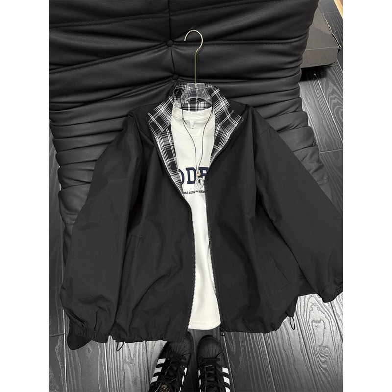 Cleanfit Black Plaid Patchwork Color-Blocking Bomber Jacket Men's Spring and Autumn High-End Casual Couple's Jacket