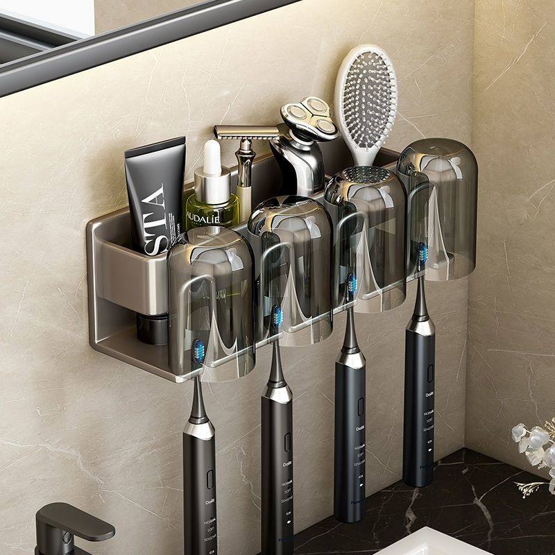 Toothbrush Shelve Toilet Free Punch Suction Wall Type Gargling Cup Tooth Cup Rack Wall-mounted Space Aluminum Electric Toothbrush Holder-Taobao