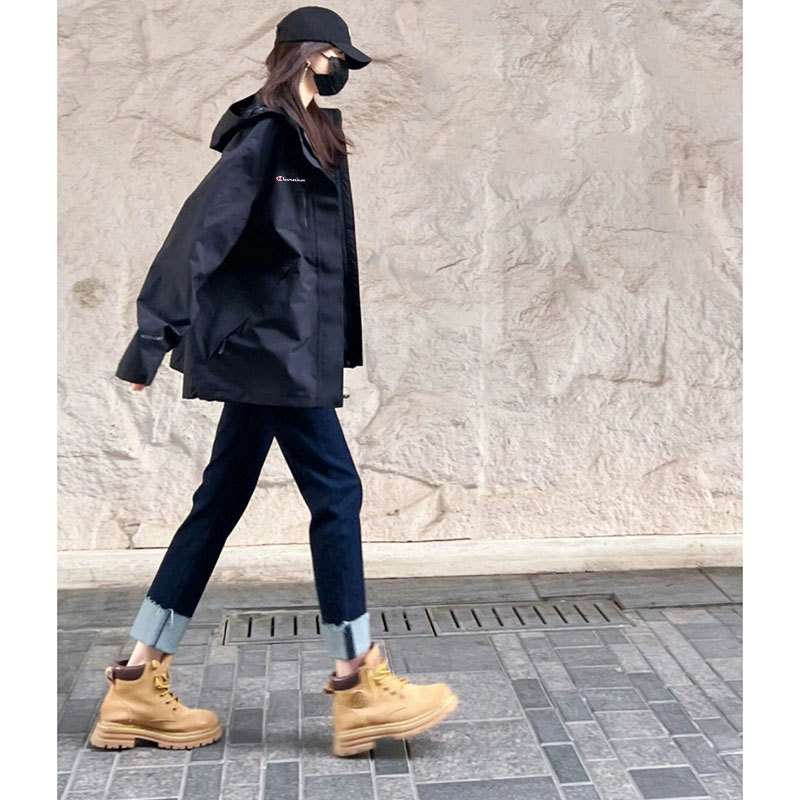 Champion Rainbow Black Jacket Workwear Casual Coat for Women, New Spring and Autumn Style, High-End Fashionable Windbreaker