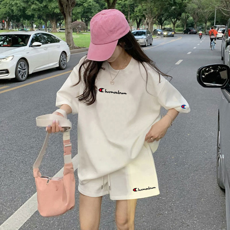 Cute Champion Casual Fashion Sportswear Set Women's Summer Outfit Complete Set Stylish Short-Sleeve Top Two-Piece Set