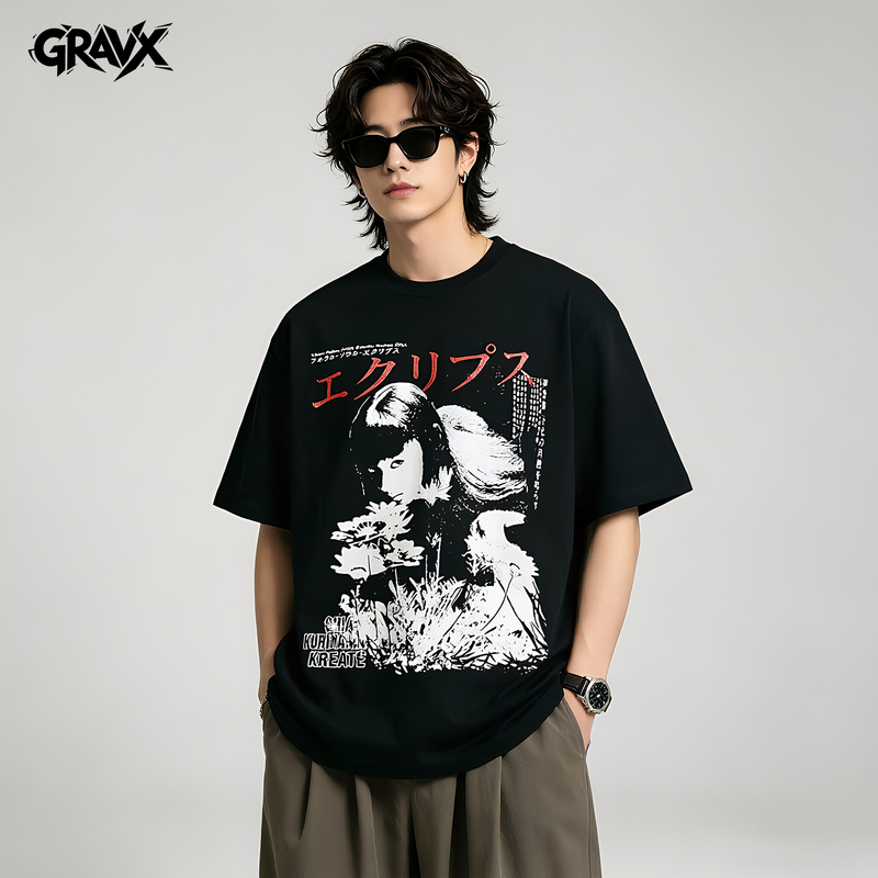 Gravx Trendy Brand Kill Bill Pure Cotton Printed Short-Sleeved T-Shirt Men's Couple Loose Heavyweight Half-Sleeved Round Neck T-Shirt