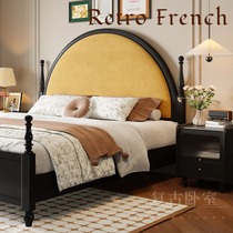 American country retro style solid wood bed 1.8 meters double bed 1.5 meters master bedroom French wedding bed bed and breakfast rattan bed black