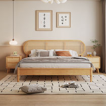 Medieval style double bed retro rattan solid wood bed modern minimalist master bedroom large bed wedding bed air pressure storage box bed