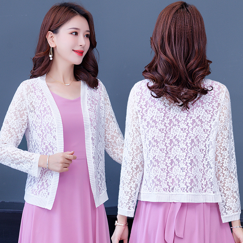 Lace Shawl in Summer with Skirt, Spring & Fall Short Outwear, Cheongsam, Cardigan, Middle-Aged Women's Thin Knitted Top