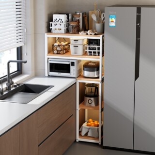 Estante de almacenamiento lateral para refrigerador, esquina estrecha para sándwich de cocina casera, lateral exterior, armario para microondas multicapa de pie