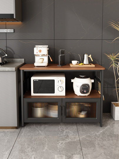 Küchenregal, großer, bodenstehender, mehrschichtiger Mikrowellen-Schieferschrank, Aufbewahrungsschrank mit Tür, Inseltisch, Gemüseschneidetisch