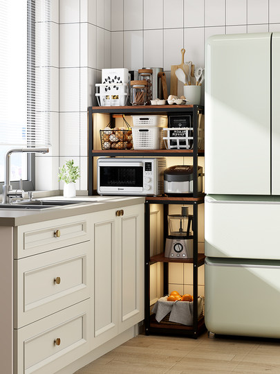 冰箱侧收纳置物架窄款家用厨房夹缝转角外侧面落地多层微波炉碗柜