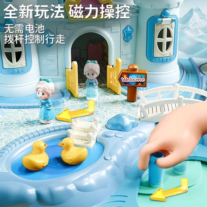 Children's Birthday Gift Elsa Princess Toy Pretend Play Ice and Snow Magnetic Castle House 3 Little Girls 6 New Year's Gift