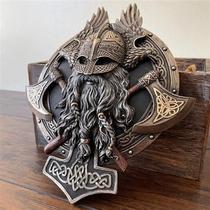 95AA Viking Berserker Double Axe Plaque Resin Statue Ornamen