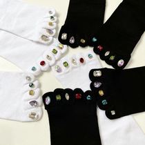 Five-finger gemstone socks with diamonds manicure socks Internet celebrity socks with diamonds outer wear nail art socks five-toe socks split-toe garters with diamonds