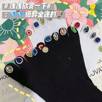 Diamond Five Finger Gem Socks Boutique Shiny Toes Diamond Five Finger Socks Womens Medium Tube Nail Art Thanos Crystal Belt