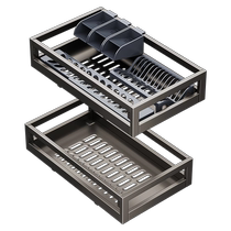 1434 Ermola basket kitchen cabinet stainless steel double-layer drawer-type bowl rack to store condiments built-in cabinet bowl basket