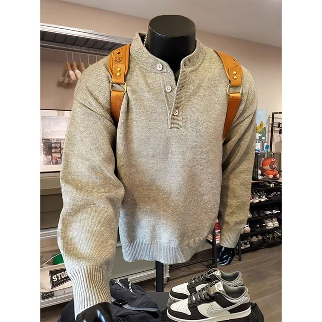 American retro Henry neck sweater men's high-end feeling