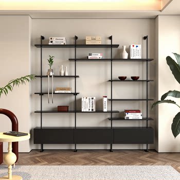 Italian minimalist creative partition display shelf bookcase multi-layer solid wood storage rack adjustable integrated wall-facing bookcase