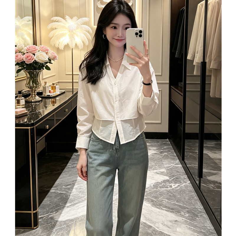 White Faux Two-Piece Shirt for Women, Early Autumn 2026 New Fashion Casual Age-Reducing Tie-Waist Slimming Sun-Protective Top White Faux Two-Piece Shirt for Women, Early Autumn 2026 New Fashion Casual Age-Reducing Tie-Waist Slimming Sun-Protective Top