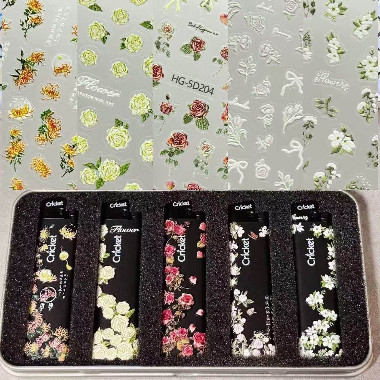 Grasshopper DIY Lighter Embossed Stickers for Mobile Phone Nails, Daisy and Rose Nail Art Stickers, Embossed Stickers