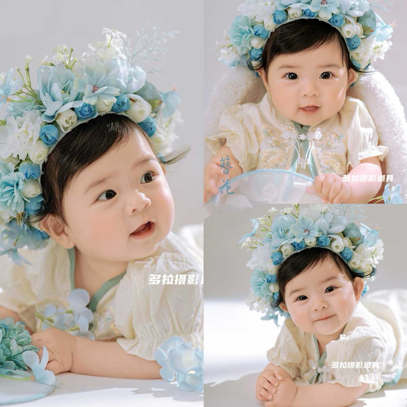 Blue Hairpin Headdress Baby Photo Props Baby's 100-Day Photo Kidsren's Photography Clothing 100-Day Photo Half-Year-Old Photo Blue Hairpin Headdress Baby Photo Props Baby's 100-Day Photo Kidsren's Photography Clothing 100-Day Photo Half-Year-Old Photo
