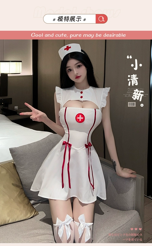 Tinh khiết gợi cảm mong muốn đồng phục nữ bác sĩ cosplay kích thước lớn thiên thần màu trắng Halloween bộ đồ ngủ gợi cảm y tá trang phục